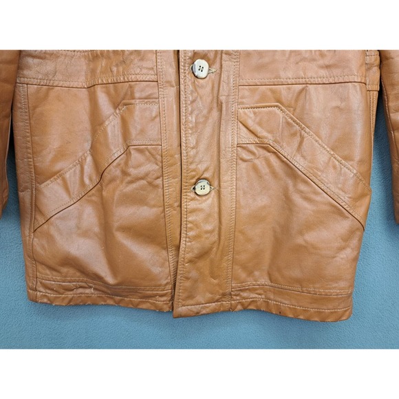 Vintage 1970s Sears The Leather Shop Men's Jacket Brown Zip Out Lining Size 40 - Picture 5 of 11